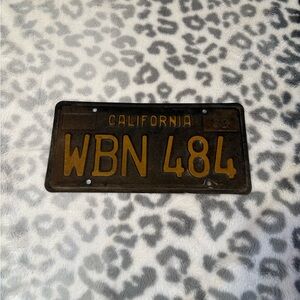 Vintage Black And Yellow California License Plate